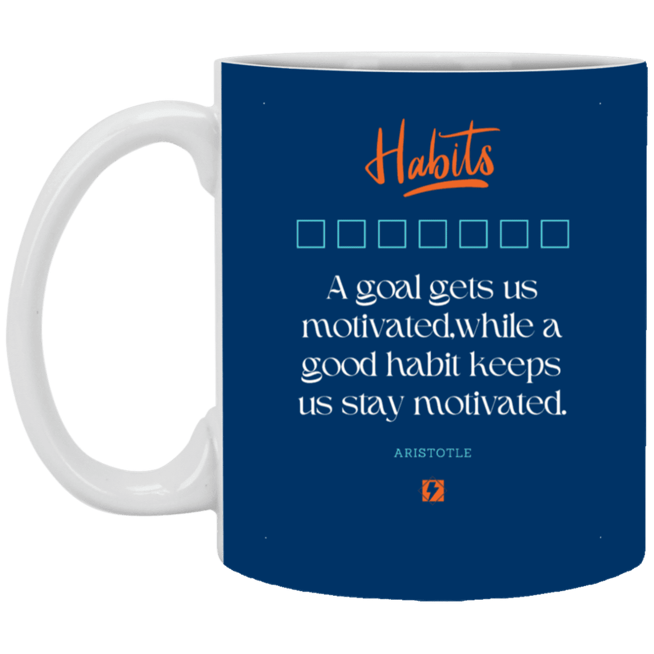 Ceramic Standard Mug 11oz with inspiring Aristotle quote: A104 - Goals and habits work together - Color: Royal