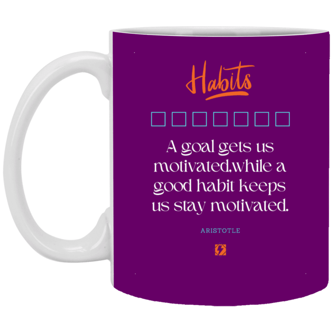 Ceramic Standard Mug 11oz with inspiring Aristotle quote: A104 - Goals and habits work together - Color: Purple