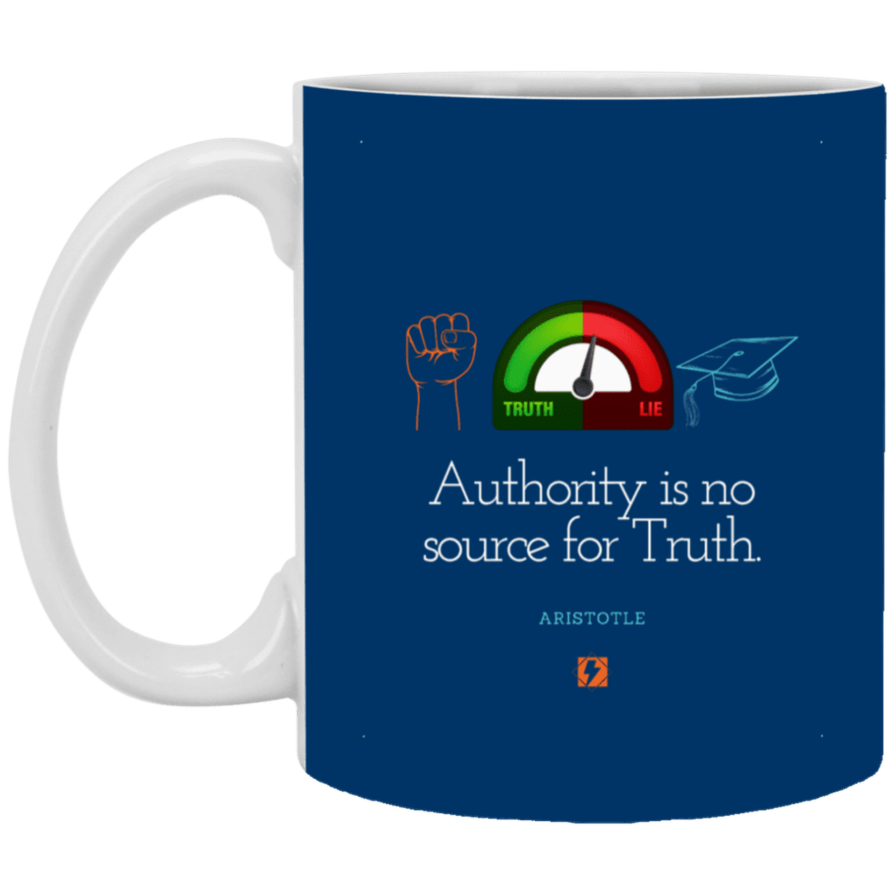 Ceramic Standard Mug 11oz with inspiring Aristotle quote: A105 - Authority has no bearing on truth - Color: Royal