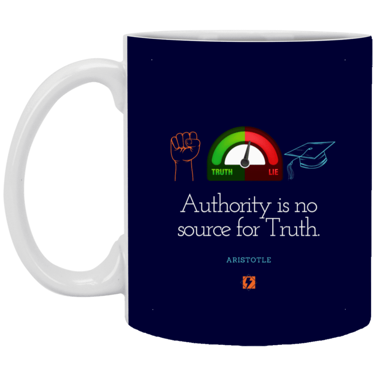 Ceramic Standard Mug 11oz with inspiring Aristotle quote: A105 - Authority has no bearing on truth - Color: Navy