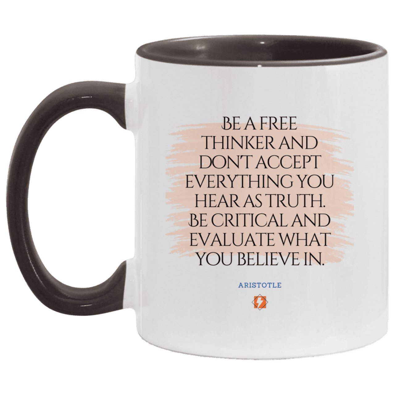 Ceramic Standard Mug 11oz with inspiring Aristotle quote: A106 - Become a critical thinker - Color: White/Black