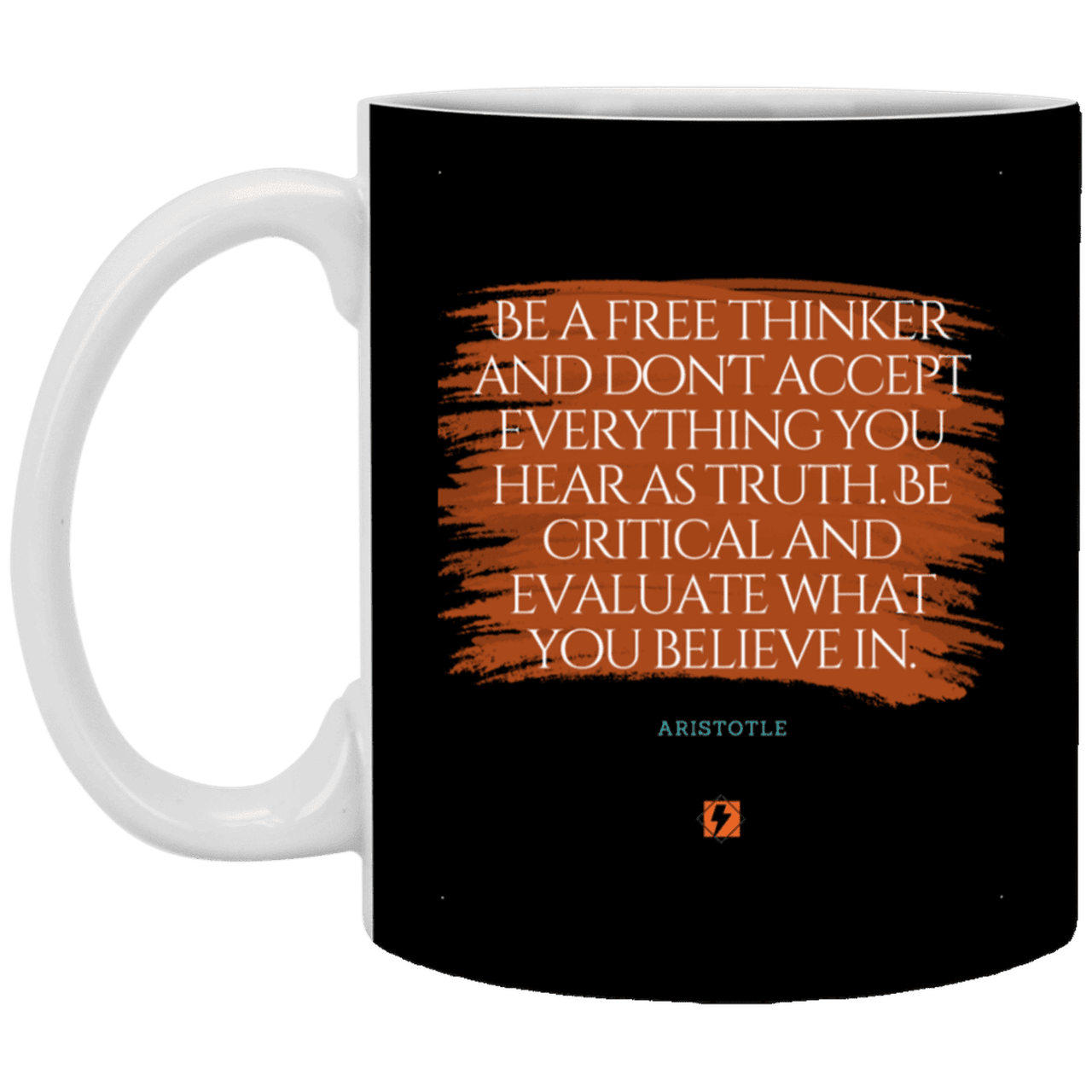 Ceramic Standard Mug 11oz with inspiring Aristotle quote: A106 - Become a critical thinker - Color: Black White