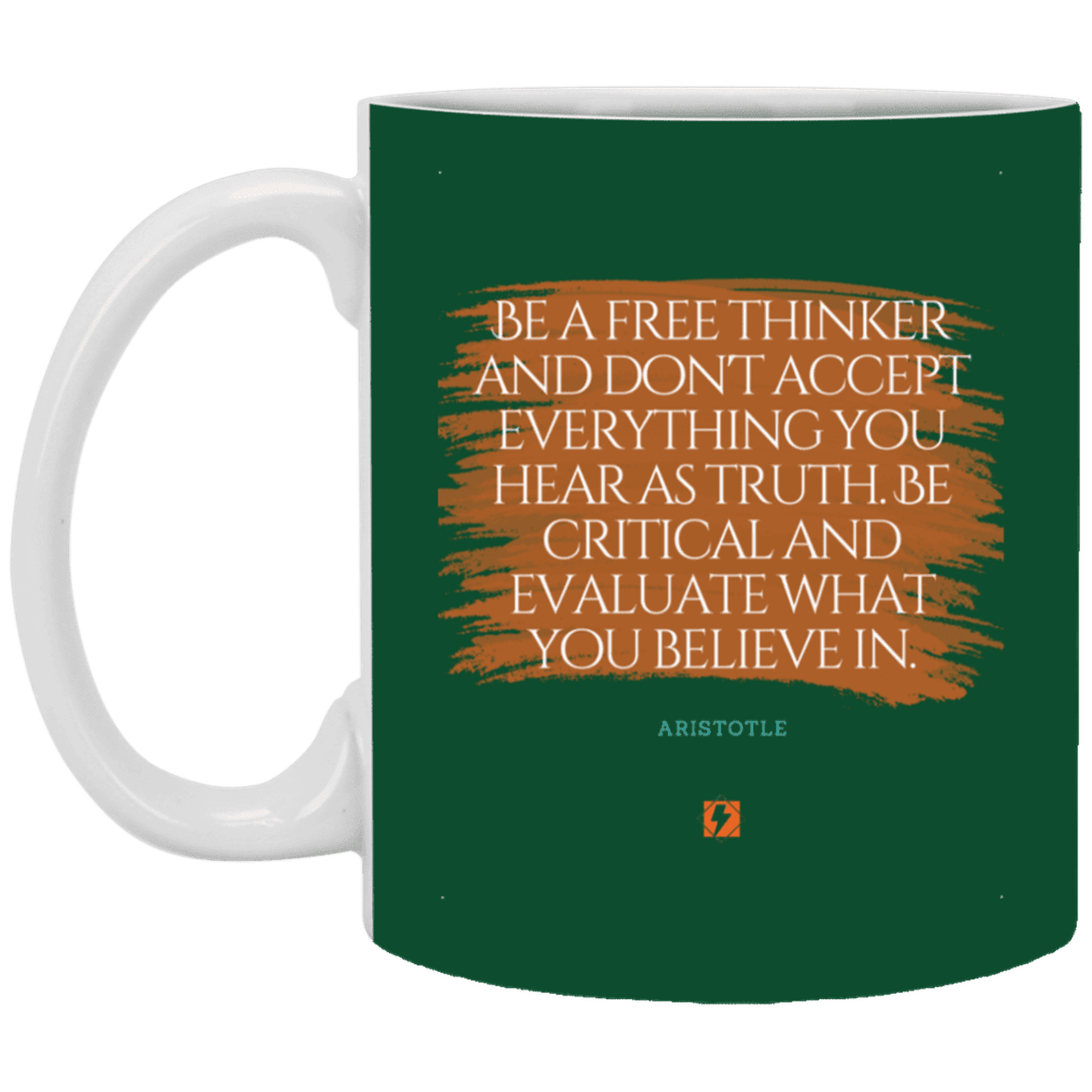 Ceramic Standard Mug 11oz with inspiring Aristotle quote: A106 - Become a critical thinker - Color: Forest