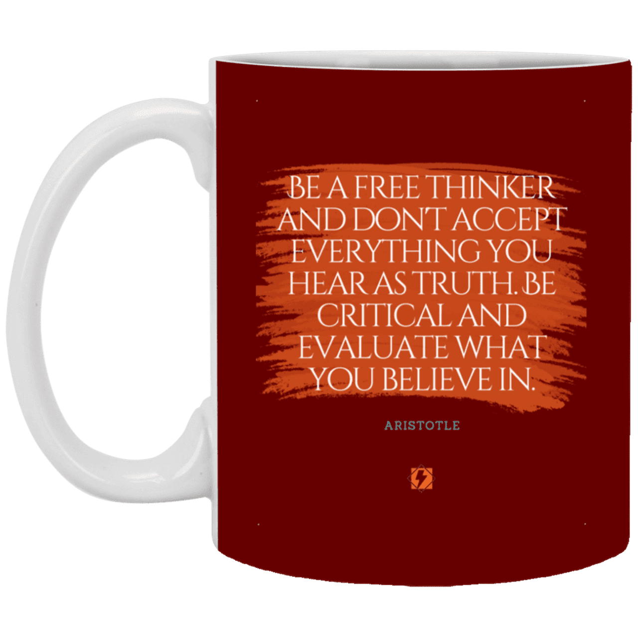 Ceramic Standard Mug 11oz with inspiring Aristotle quote: A106 - Become a critical thinker - Color: Maroon