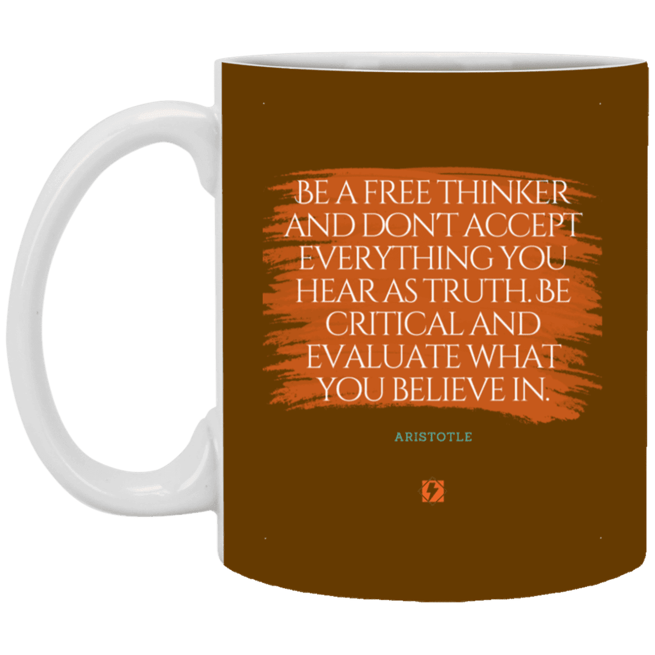 Ceramic Standard Mug 11oz with inspiring Aristotle quote: A106 - Become a critical thinker - Color: Brown