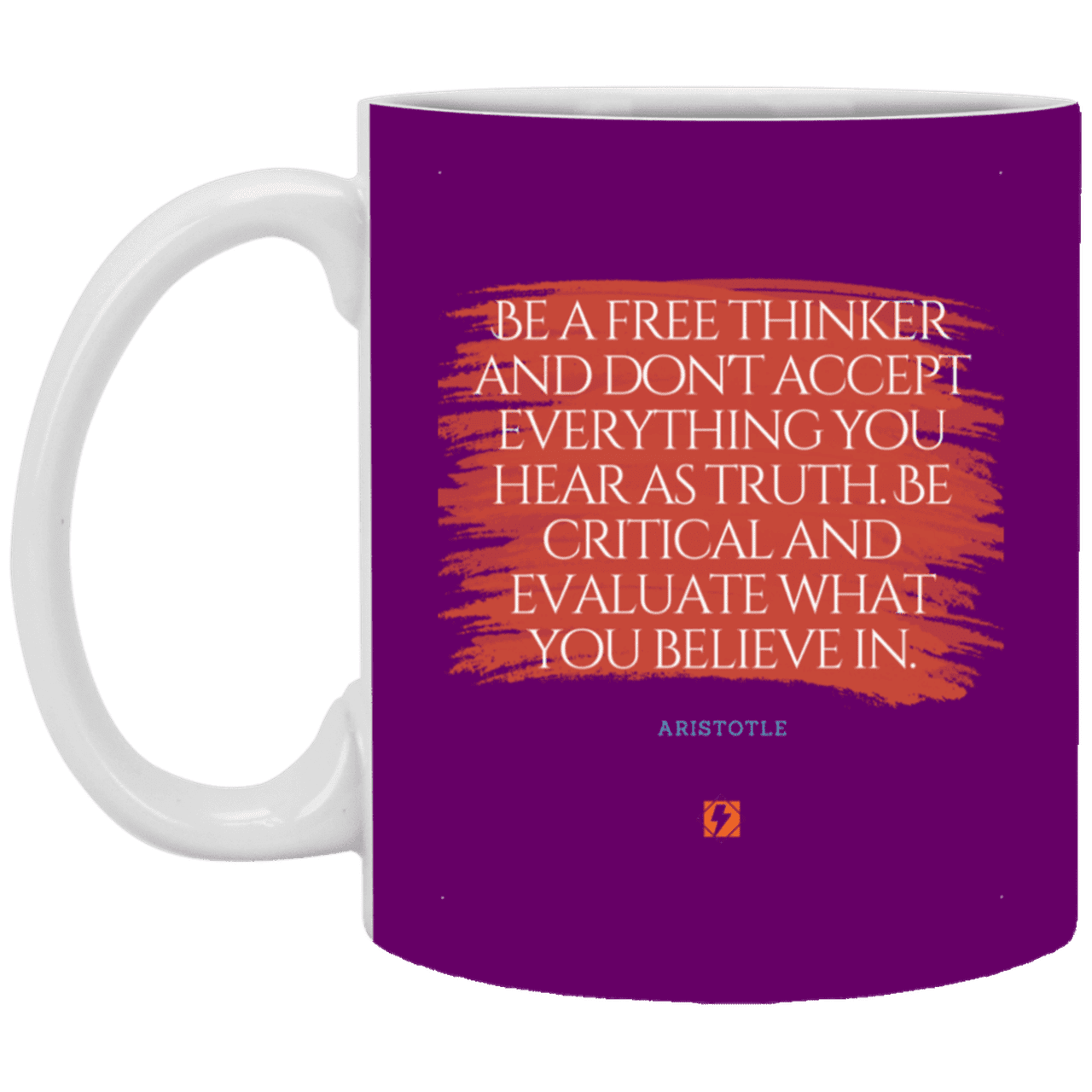 Ceramic Standard Mug 11oz with inspiring Aristotle quote: A106 - Become a critical thinker - Color: Purple