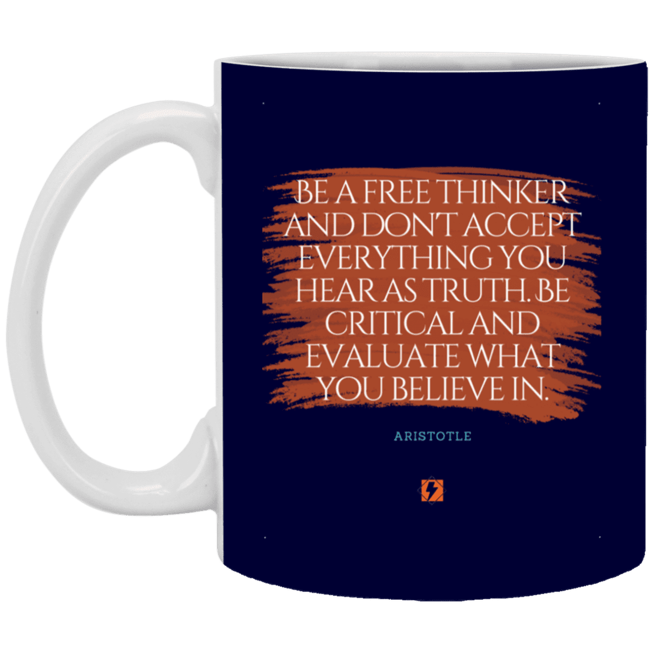 Ceramic Standard Mug 11oz with inspiring Aristotle quote: A106 - Become a critical thinker - Color: Navy