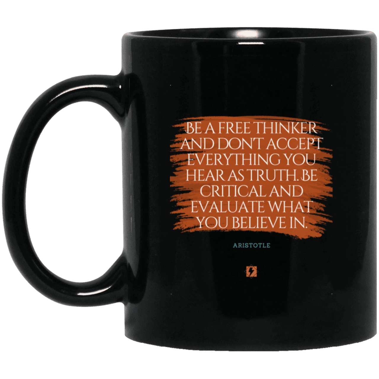 Ceramic Standard Mug 11oz with inspiring Aristotle quote: A106 - Become a critical thinker - Color: Plain Black