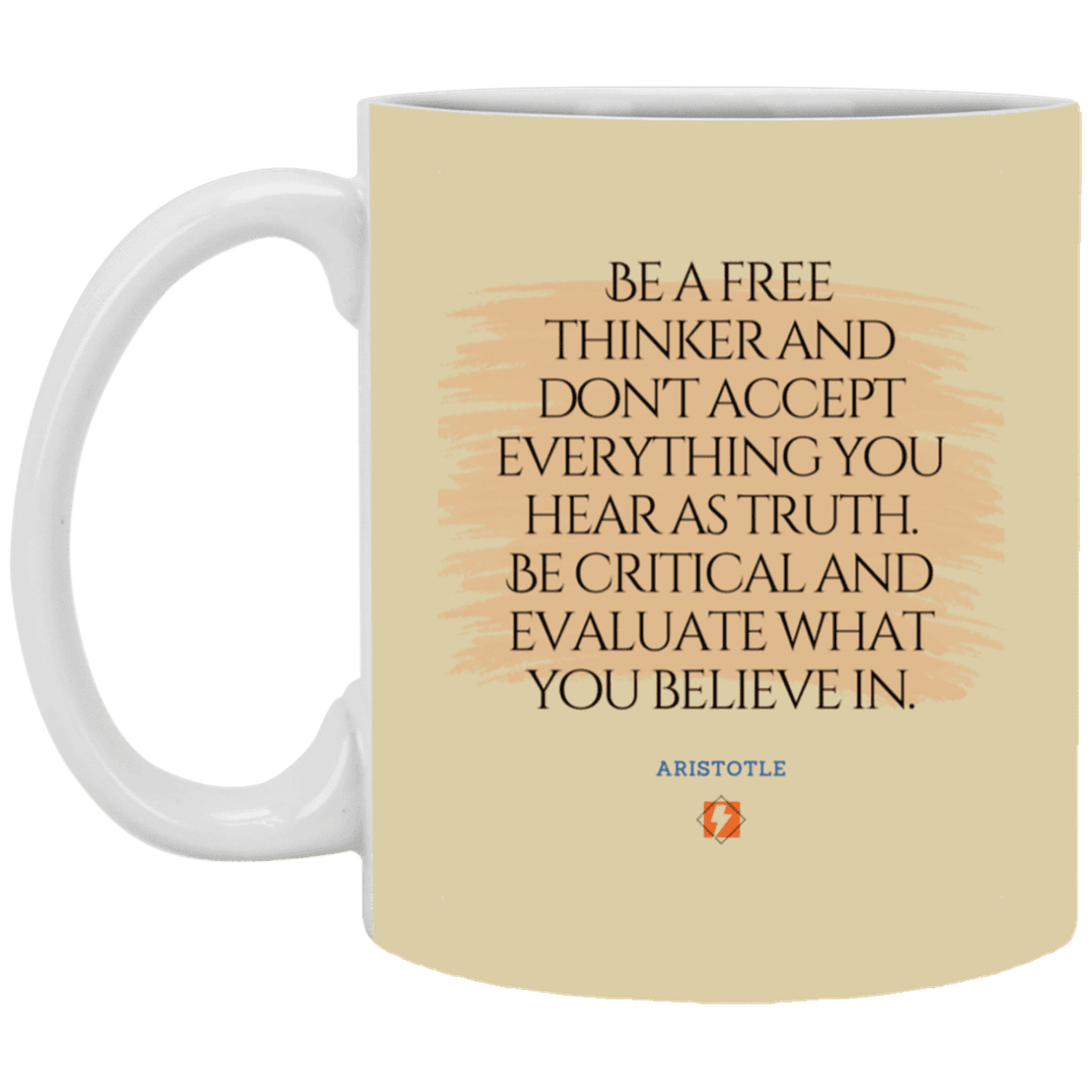 Ceramic Standard Mug 11oz with inspiring Aristotle quote: A106 - Become a critical thinker - Color: Tan