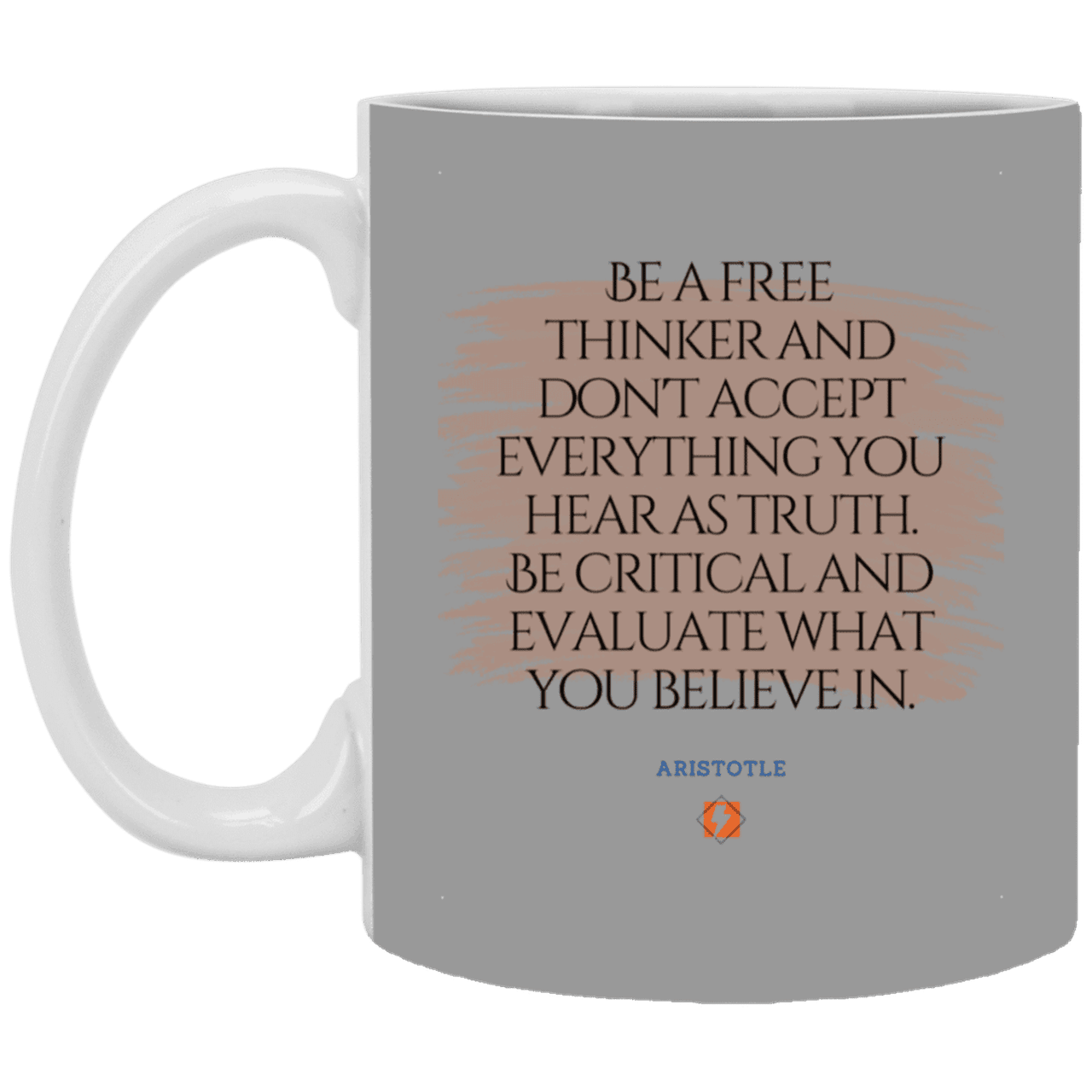 Ceramic Standard Mug 11oz with inspiring Aristotle quote: A106 - Become a critical thinker - Color: Gray