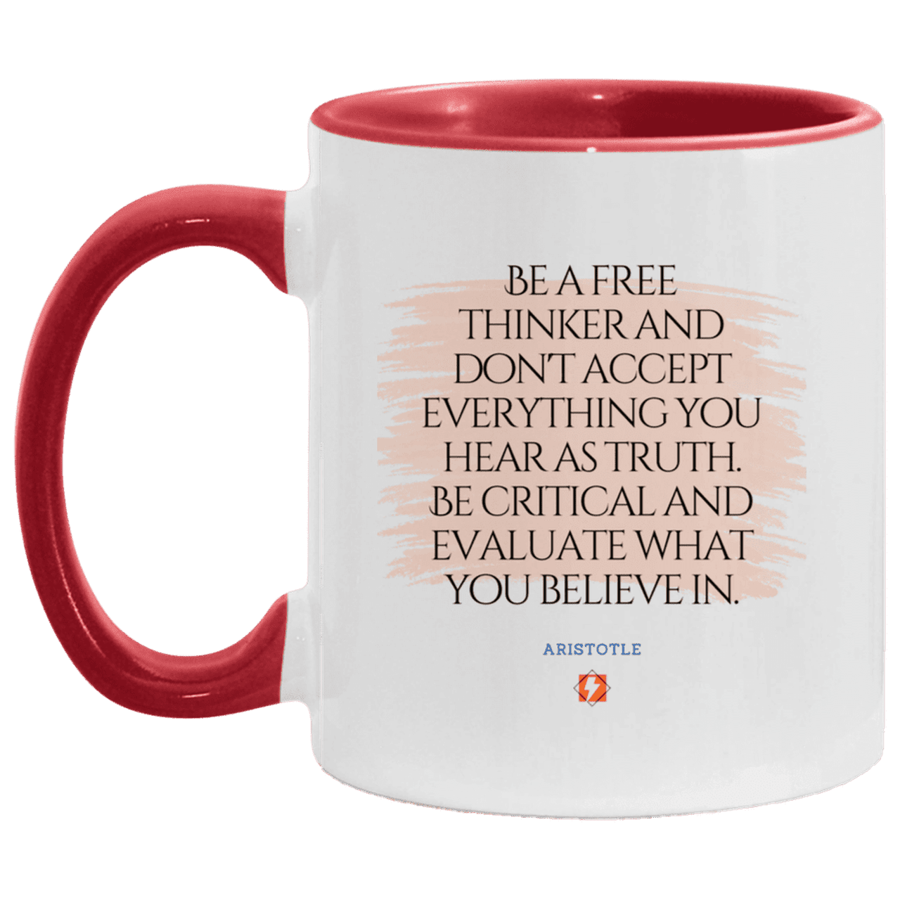 Ceramic Standard Mug 11oz with inspiring Aristotle quote: A106 - Become a critical thinker - Color: White/Red