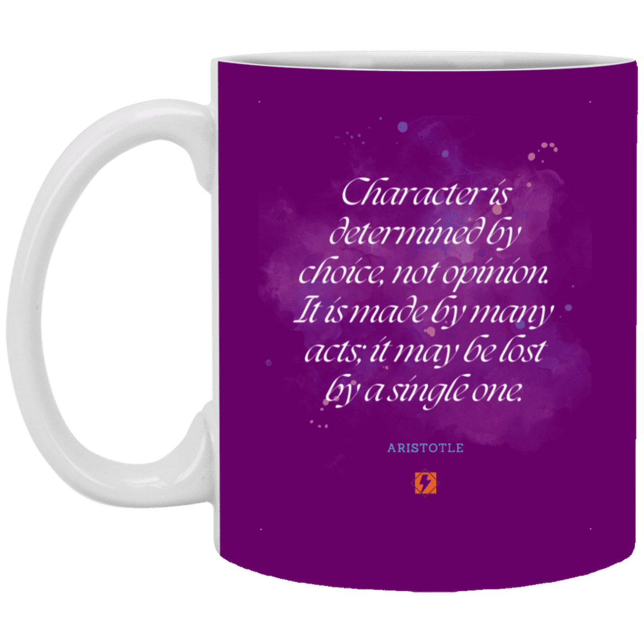 Ceramic Standard Mug 11oz with inspiring Aristotle quote: A107 - Character is the sum-total of your choices - Color: Purple