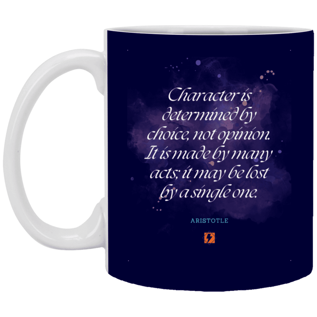 Ceramic Standard Mug 11oz with inspiring Aristotle quote: A107 - Character is the sum-total of your choices - Color: Navy