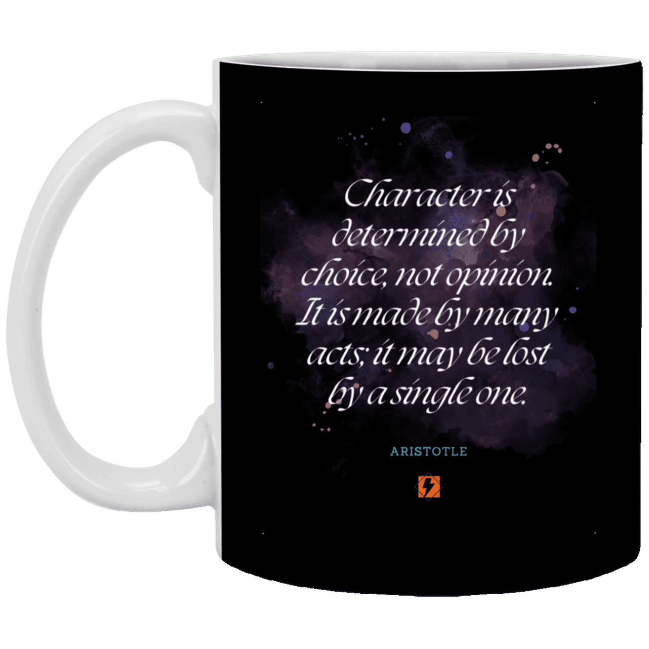 Ceramic Standard Mug 11oz with inspiring Aristotle quote: A107 - Character is the sum-total of your choices - Color: Black White