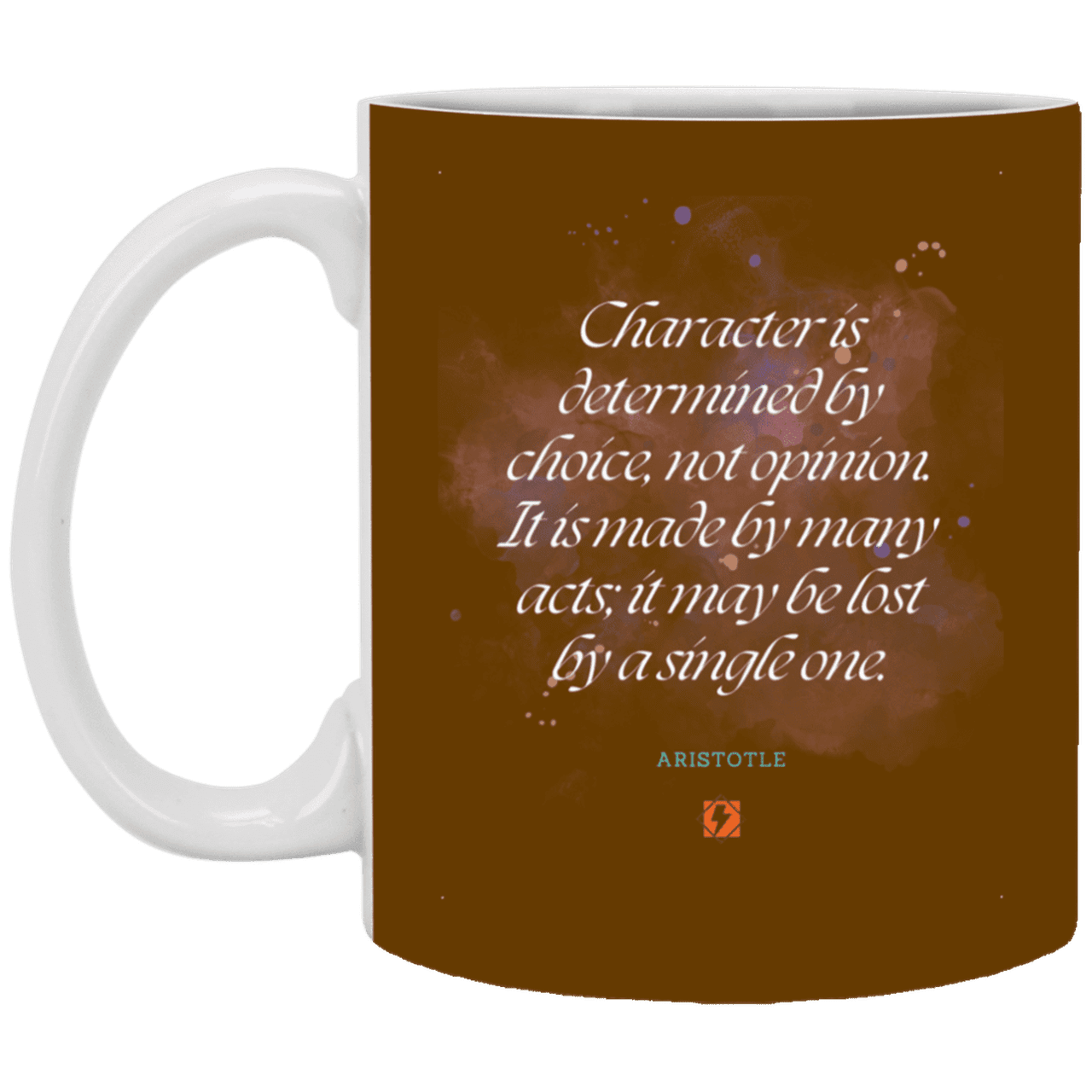 Ceramic Standard Mug 11oz with inspiring Aristotle quote: A107 - Character is the sum-total of your choices - Color: Brown