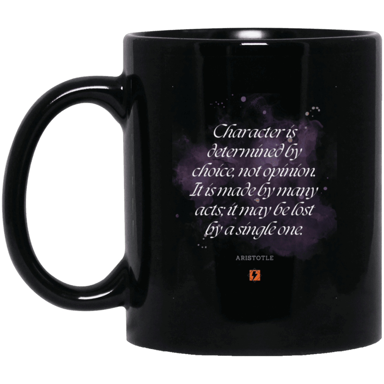 Ceramic Standard Mug 11oz with inspiring Aristotle quote: A107 - Character is the sum-total of your choices - Color: Plain Black