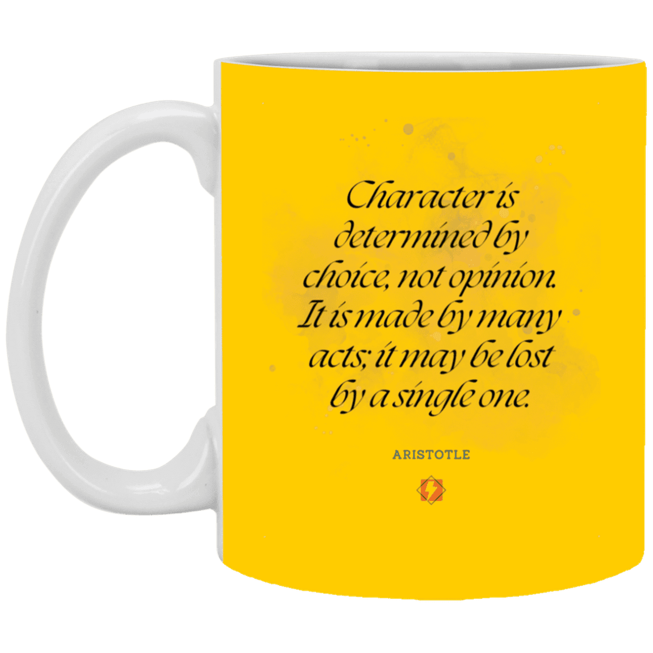 Ceramic Standard Mug 11oz with inspiring Aristotle quote: A107 - Character is the sum-total of your choices - Color: Athletic Gold