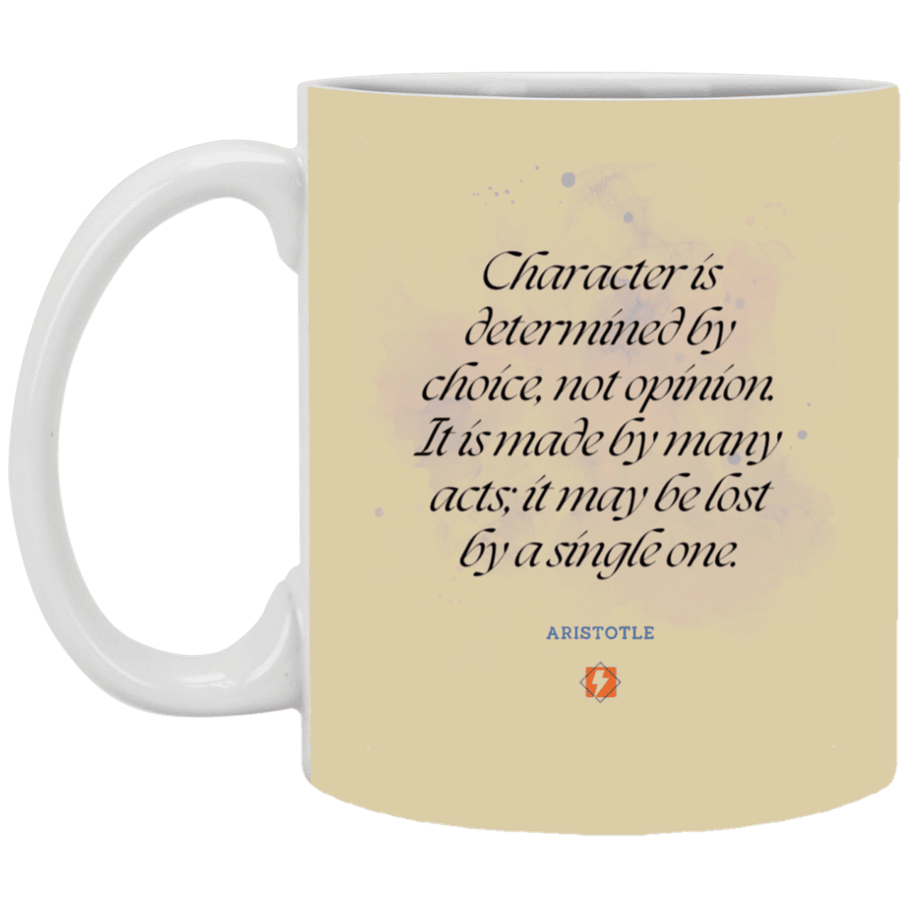 Ceramic Standard Mug 11oz with inspiring Aristotle quote: A107 - Character is the sum-total of your choices - Color: Tan