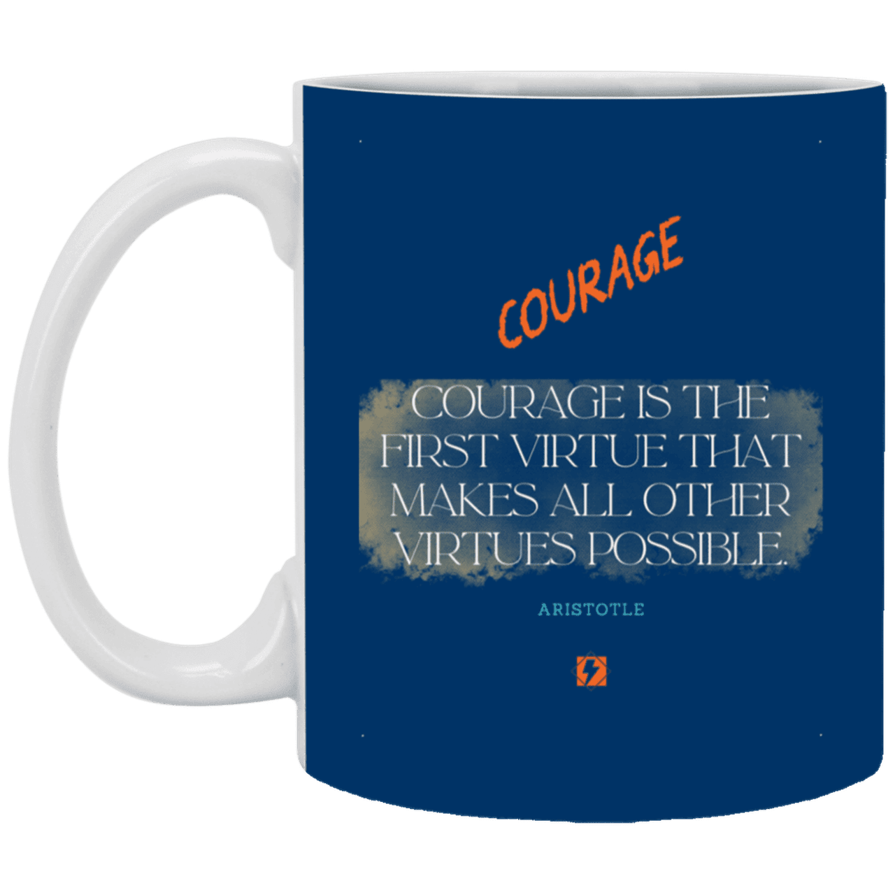 Ceramic Standard Mug 11oz with inspiring Aristotle quote: A108 - Courage is the highest virtue - Color: Royal