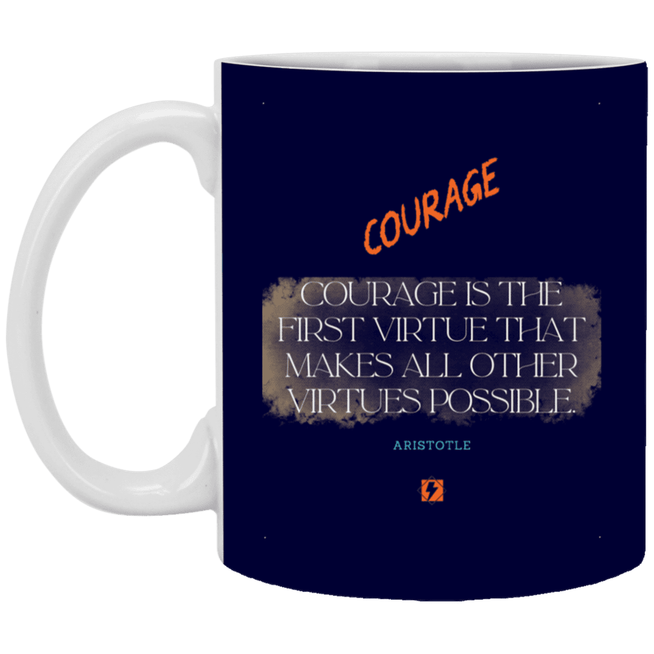 Ceramic Standard Mug 11oz with inspiring Aristotle quote: A108 - Courage is the highest virtue - Color: Navy