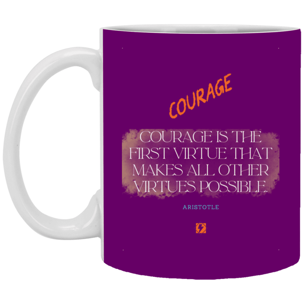 Ceramic Standard Mug 11oz with inspiring Aristotle quote: A108 - Courage is the highest virtue - Color: Purple