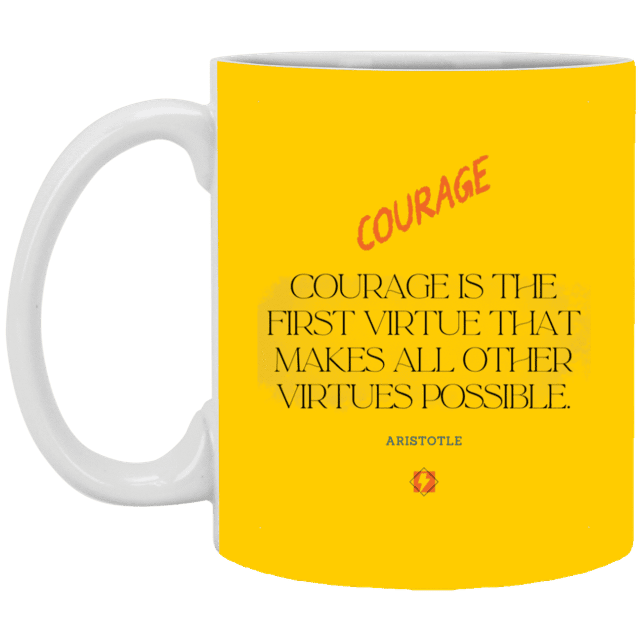 Ceramic Standard Mug 11oz with inspiring Aristotle quote: A108 - Courage is the highest virtue - Color: Athletic Gold