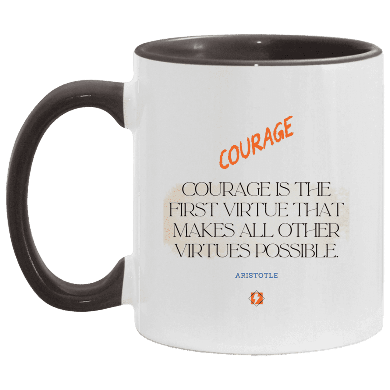 Ceramic Standard Mug 11oz with inspiring Aristotle quote: A108 - Courage is the highest virtue - Color: White/Black