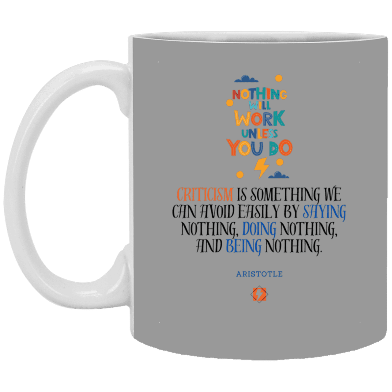 Ceramic Standard Mug 11oz with inspiring Aristotle quote: A109 - Only action-takers get criticised - Color: Gray