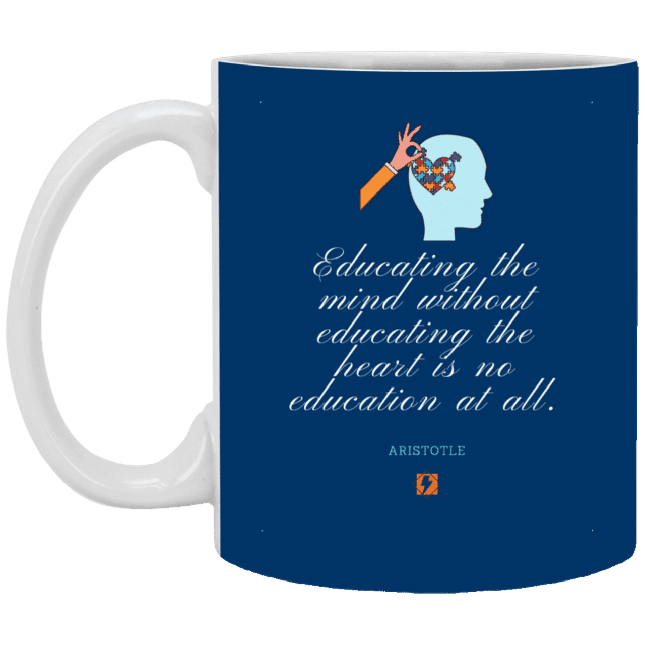 Ceramic Standard Mug 11oz with inspiring Aristotle quote: A110 - Education must include the heart - Color: Royal