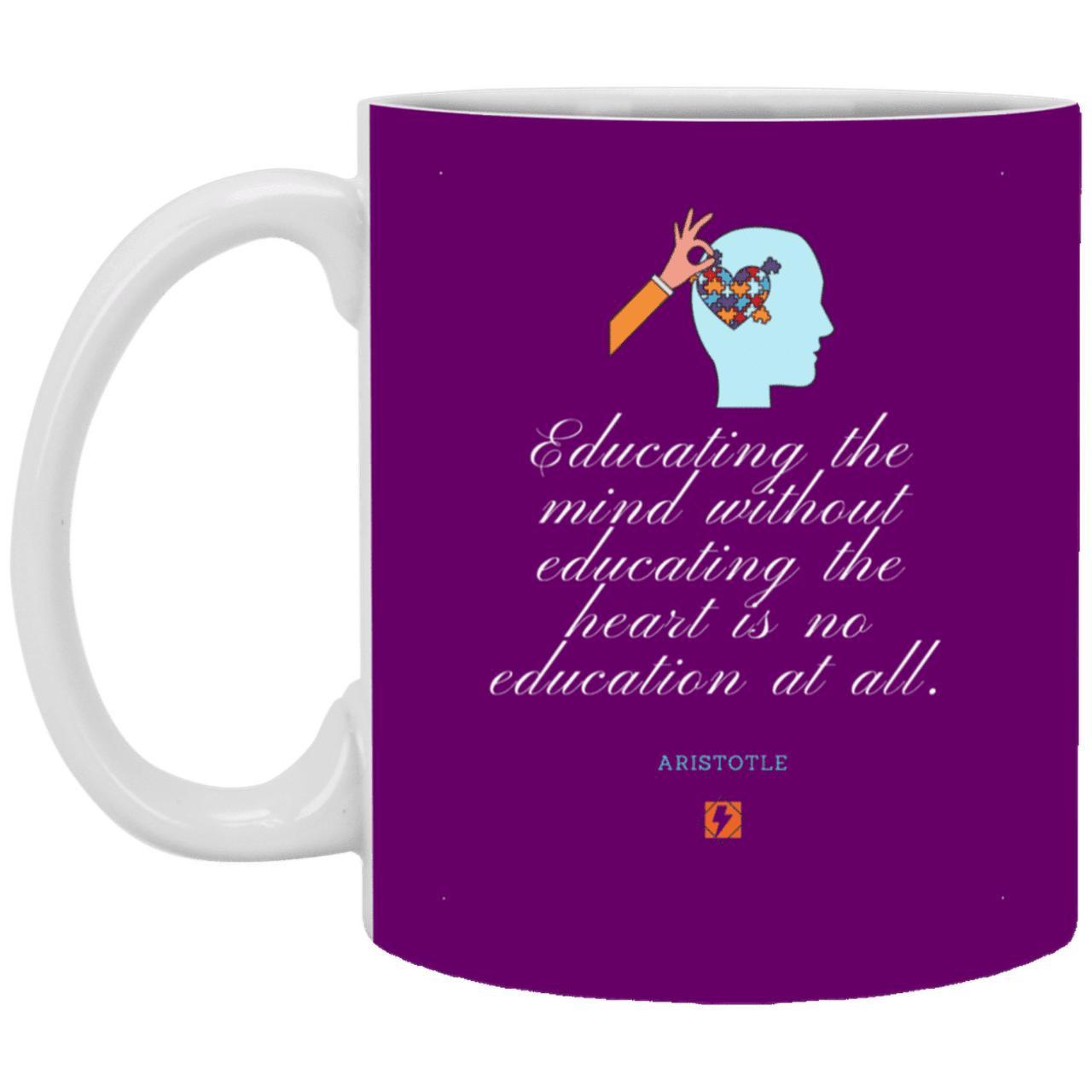 Ceramic Standard Mug 11oz with inspiring Aristotle quote: A110 - Education must include the heart - Color: Purple