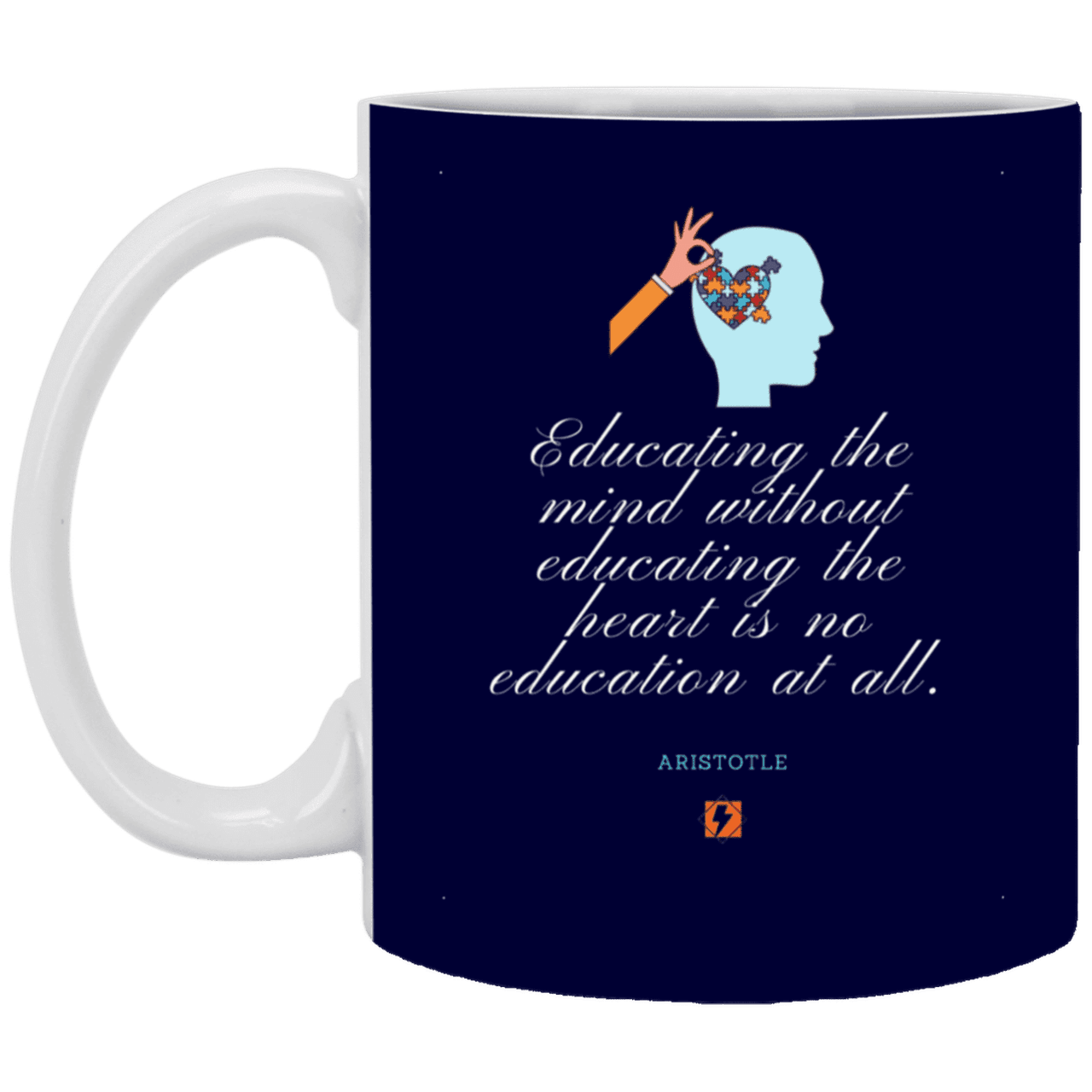 Ceramic Standard Mug 11oz with inspiring Aristotle quote: A110 - Education must include the heart - Color: Navy