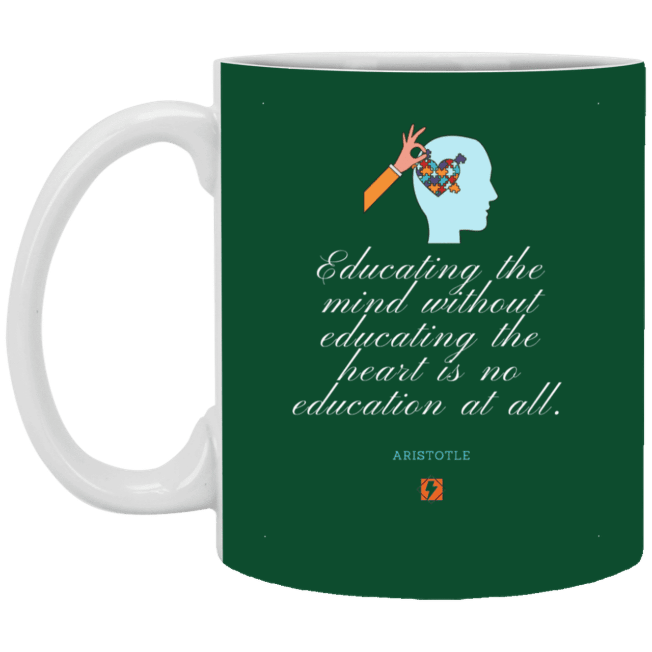 Ceramic Standard Mug 11oz with inspiring Aristotle quote: A110 - Education must include the heart - Color: Forest