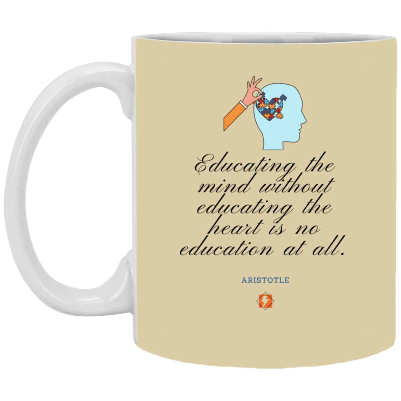 Ceramic Standard Mug 11oz with inspiring Aristotle quote: A110 - Education must include the heart - Color: Tan