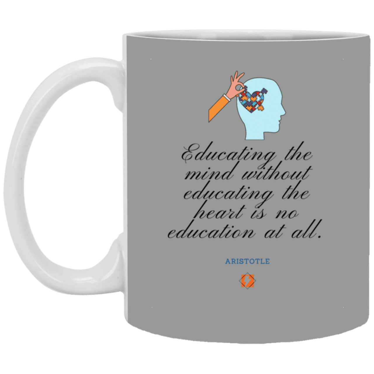 Ceramic Standard Mug 11oz with inspiring Aristotle quote: A110 - Education must include the heart - Color: Gray