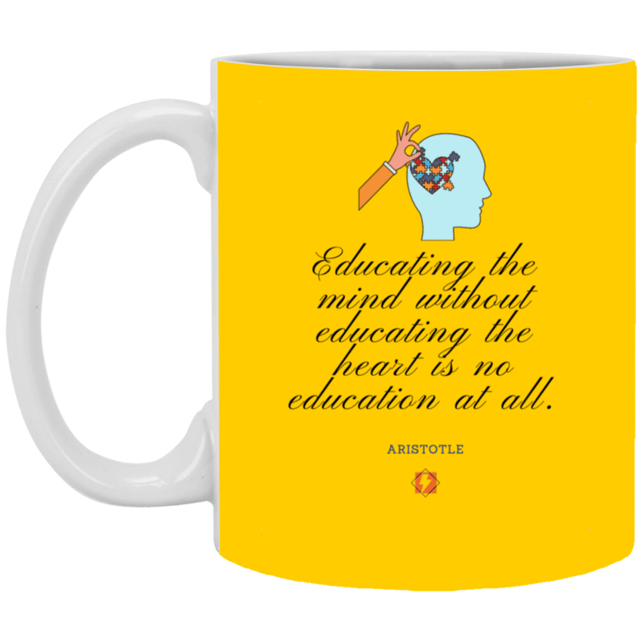 Ceramic Standard Mug 11oz with inspiring Aristotle quote: A110 - Education must include the heart - Color: Athletic Gold