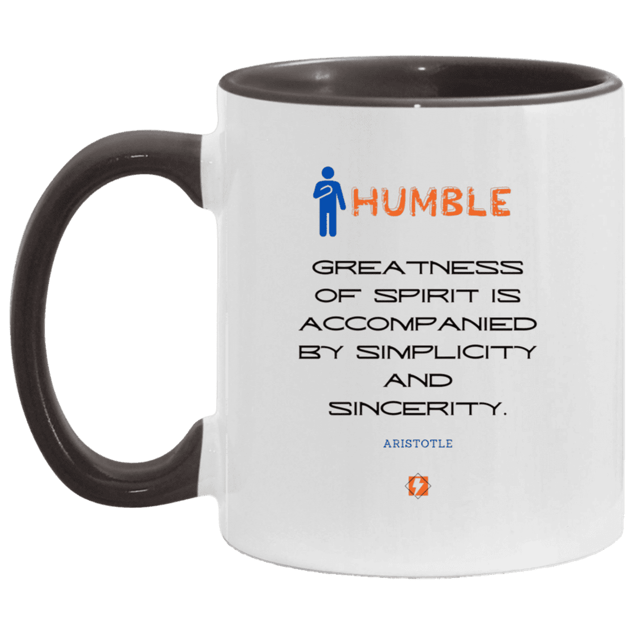 Ceramic Standard Mug 11oz with inspiring Aristotle quote: A111 - Staying humble elevates greatness - Color: White/Black