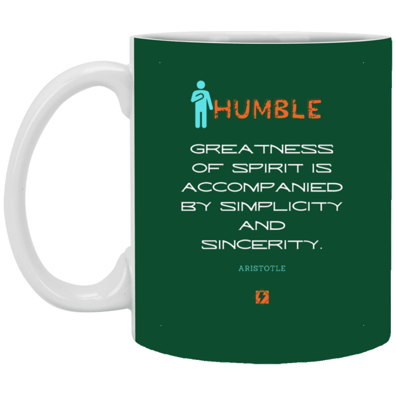 Ceramic Standard Mug 11oz with inspiring Aristotle quote: A111 - Staying humble elevates greatness - Color: Forest