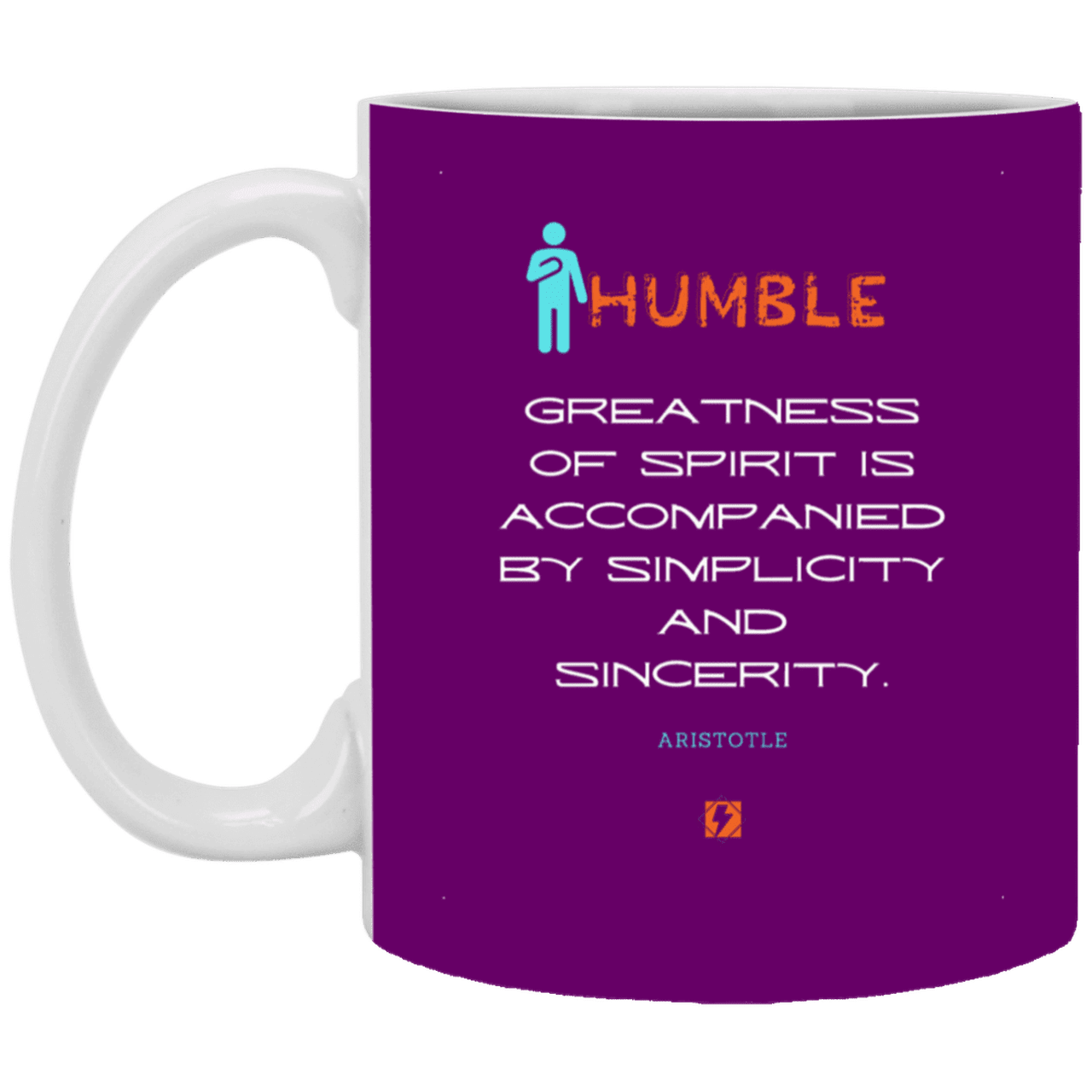 Ceramic Standard Mug 11oz with inspiring Aristotle quote: A111 - Staying humble elevates greatness - Color: Purple