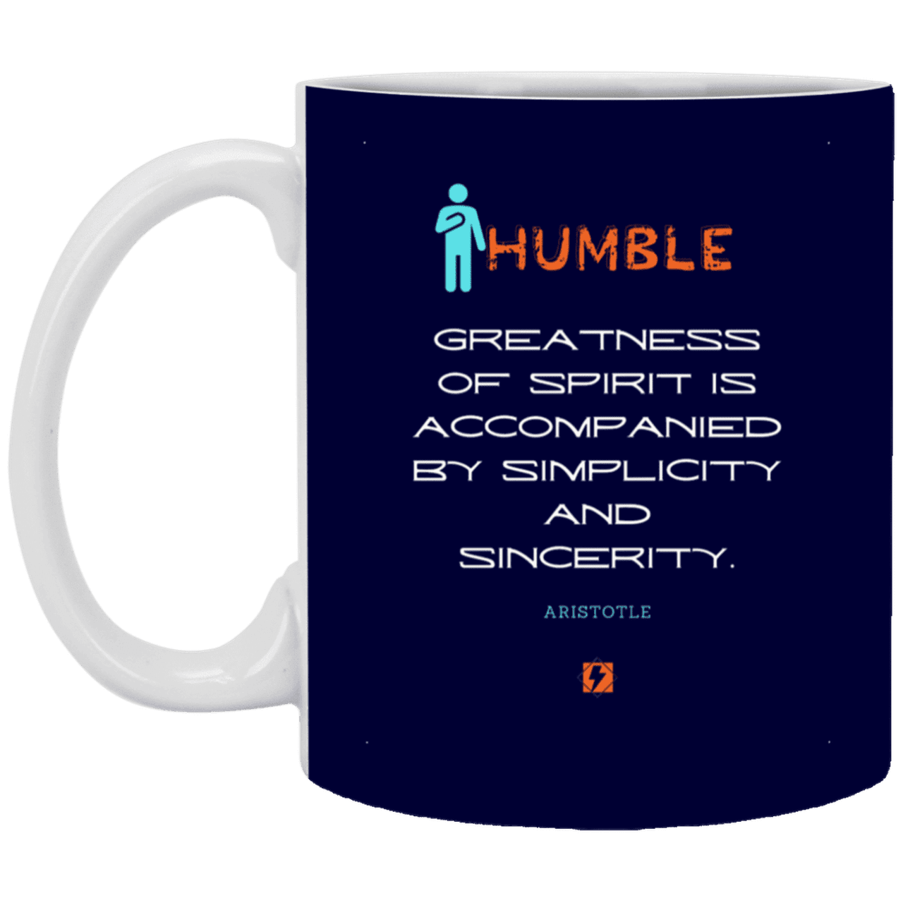 Ceramic Standard Mug 11oz with inspiring Aristotle quote: A111 - Staying humble elevates greatness - Color: Navy