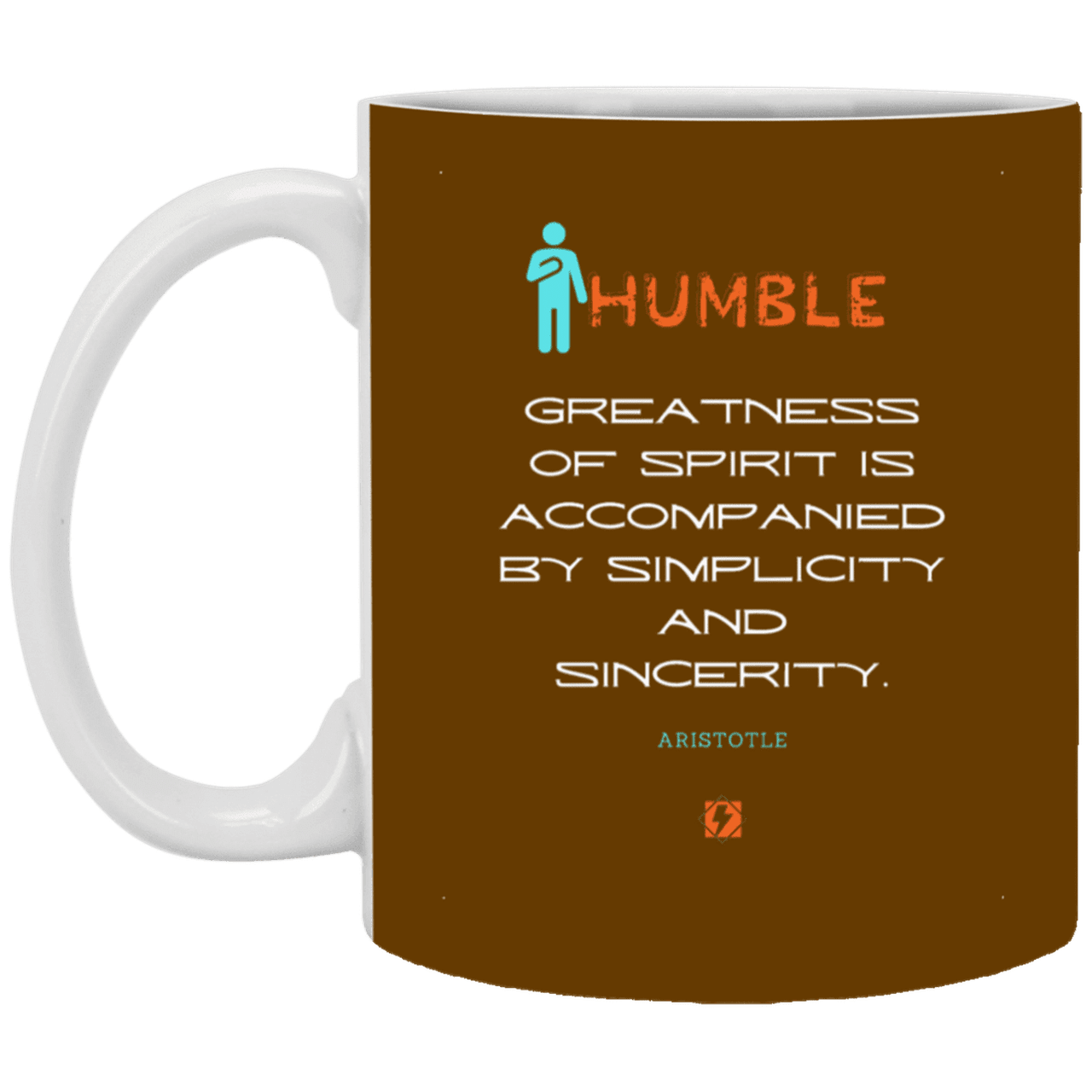 Ceramic Standard Mug 11oz with inspiring Aristotle quote: A111 - Staying humble elevates greatness - Color: Brown