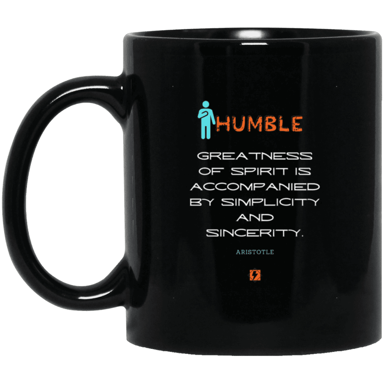 Ceramic Standard Mug 11oz with inspiring Aristotle quote: A111 - Staying humble elevates greatness - Color: Plain Black