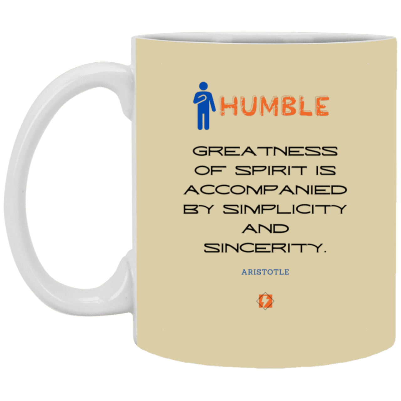 Ceramic Standard Mug 11oz with inspiring Aristotle quote: A111 - Staying humble elevates greatness - Color: Tan