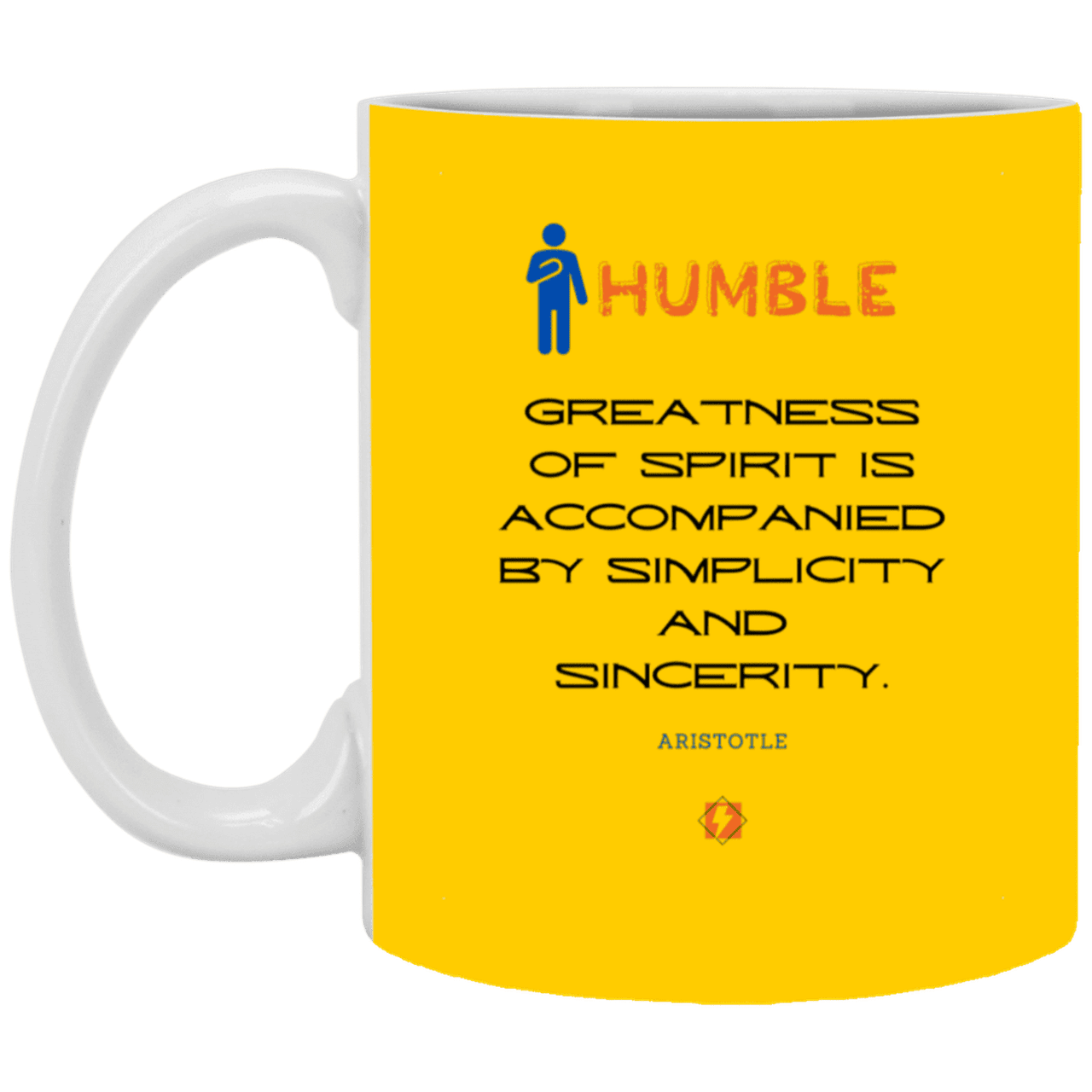 Ceramic Standard Mug 11oz with inspiring Aristotle quote: A111 - Staying humble elevates greatness - Color: Athletic Gold