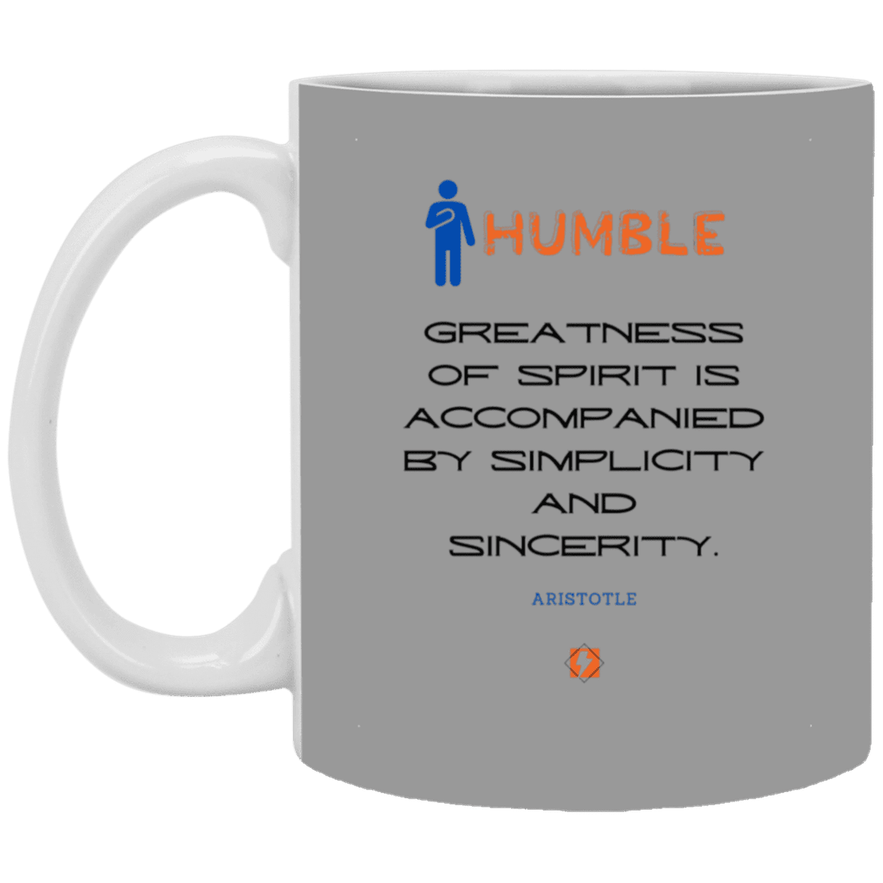 Ceramic Standard Mug 11oz with inspiring Aristotle quote: A111 - Staying humble elevates greatness - Color: Gray