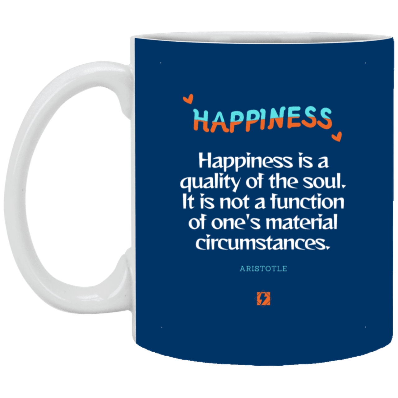 Ceramic Standard Mug 11oz with inspiring Aristotle quote: A112 - Happiness is not circumstantial - Color: Royal