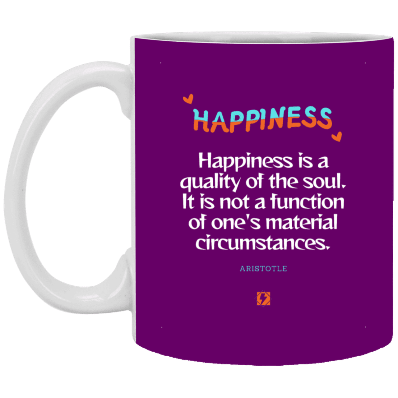 Ceramic Standard Mug 11oz with inspiring Aristotle quote: A112 - Happiness is not circumstantial - Color: Purple