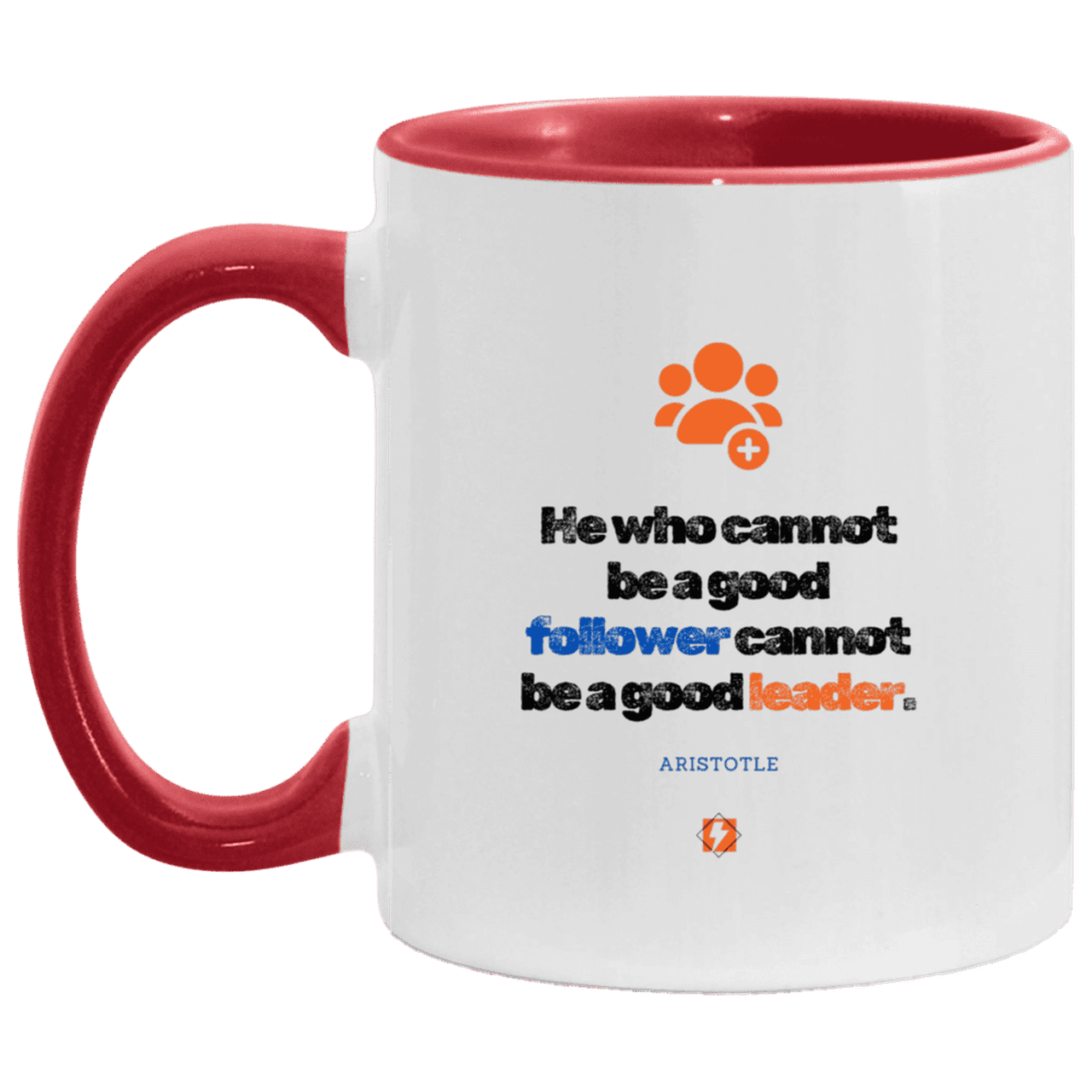 Ceramic Standard Mug 11oz with inspiring Aristotle quote: A113 - True leaders know how to follow - Color: White/Red