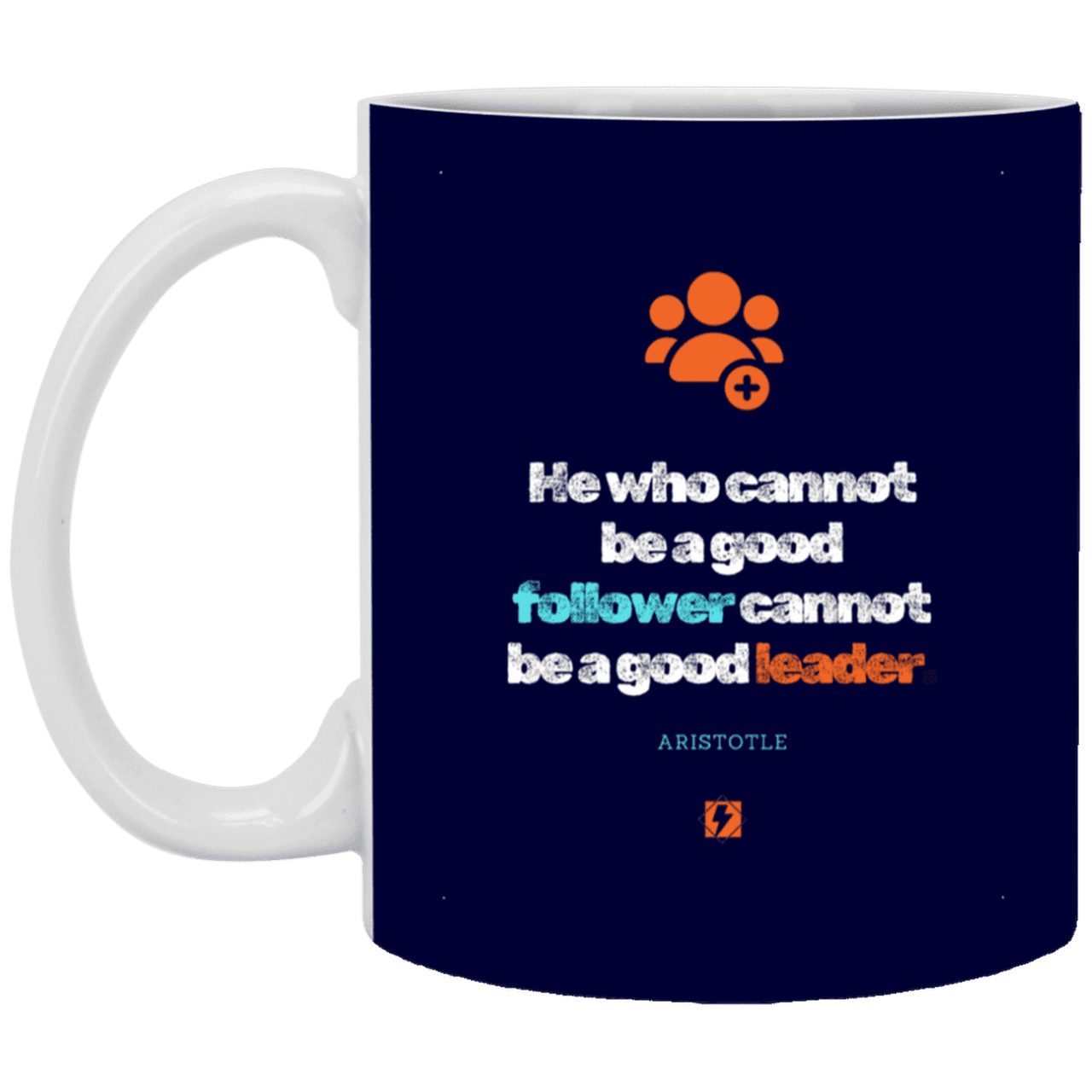 Ceramic Standard Mug 11oz with inspiring Aristotle quote: A113 - True leaders know how to follow - Color: Navy