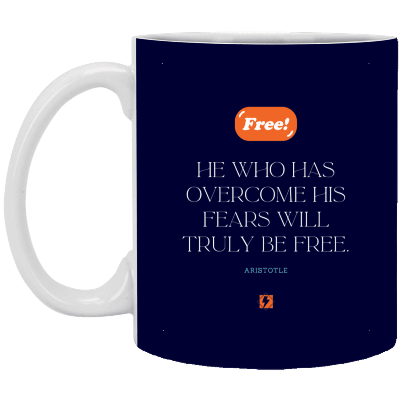 Ceramic Standard Mug 11oz with inspiring Aristotle quote: A114 - True freedom is fearlessness - Color: Navy