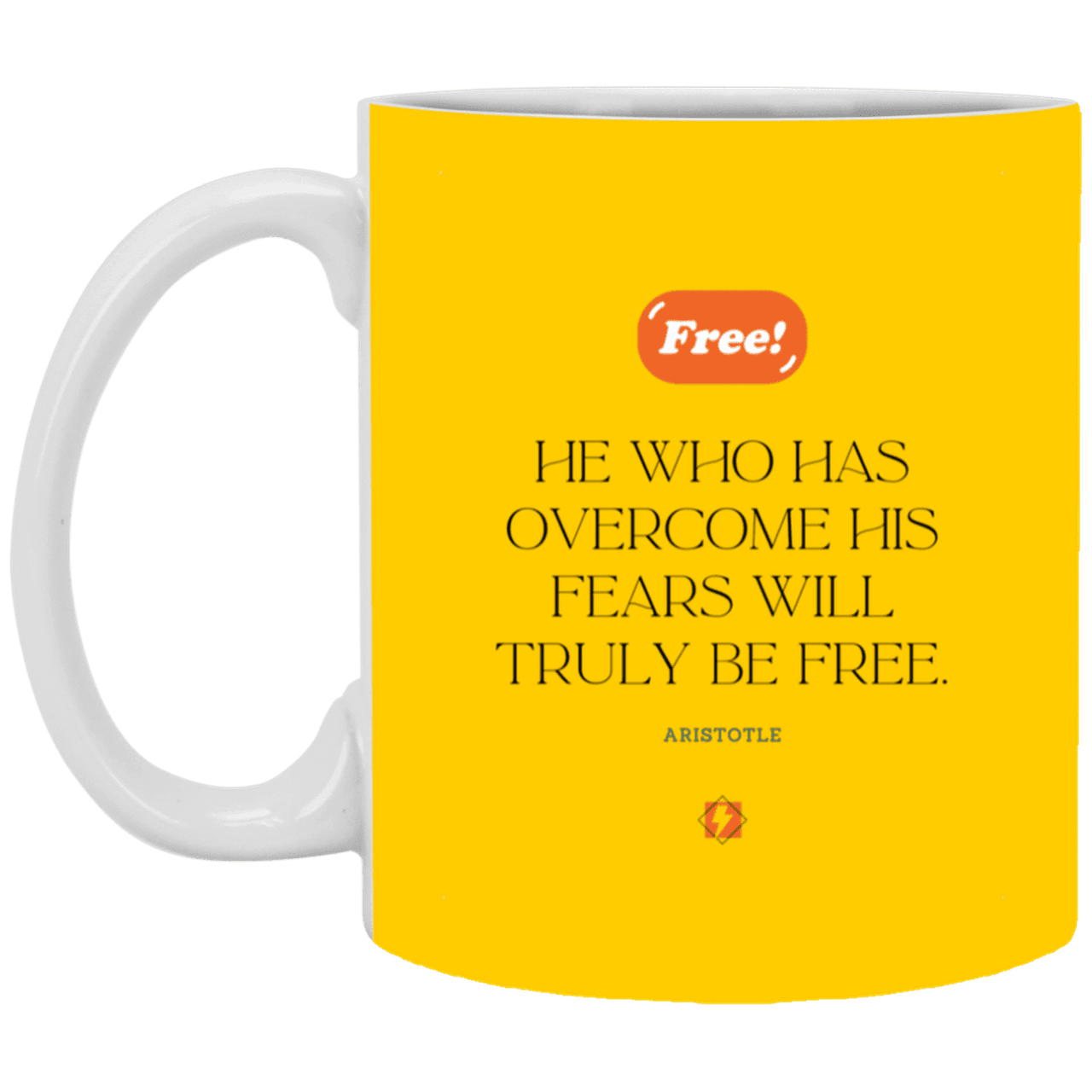 Ceramic Standard Mug 11oz with inspiring Aristotle quote: A114 - True freedom is fearlessness - Color: Athletic Gold